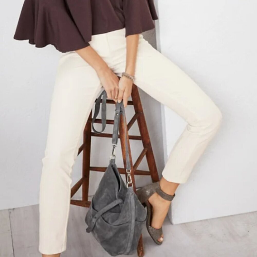 Garnet Hill Essential Slim Velvet Pants Stretch Velveteen Off White Sz 2 #182M